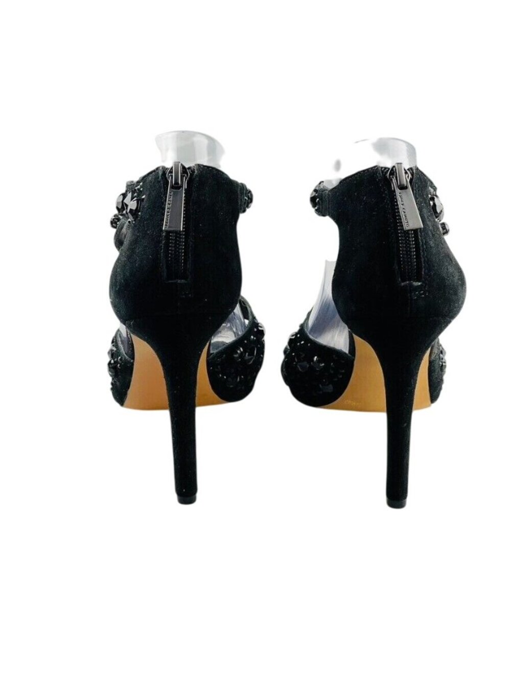 Vince Camuto Black Strappy Rhinestone Suede Heels With Back Zipper Closure - - Picture 4 of 14